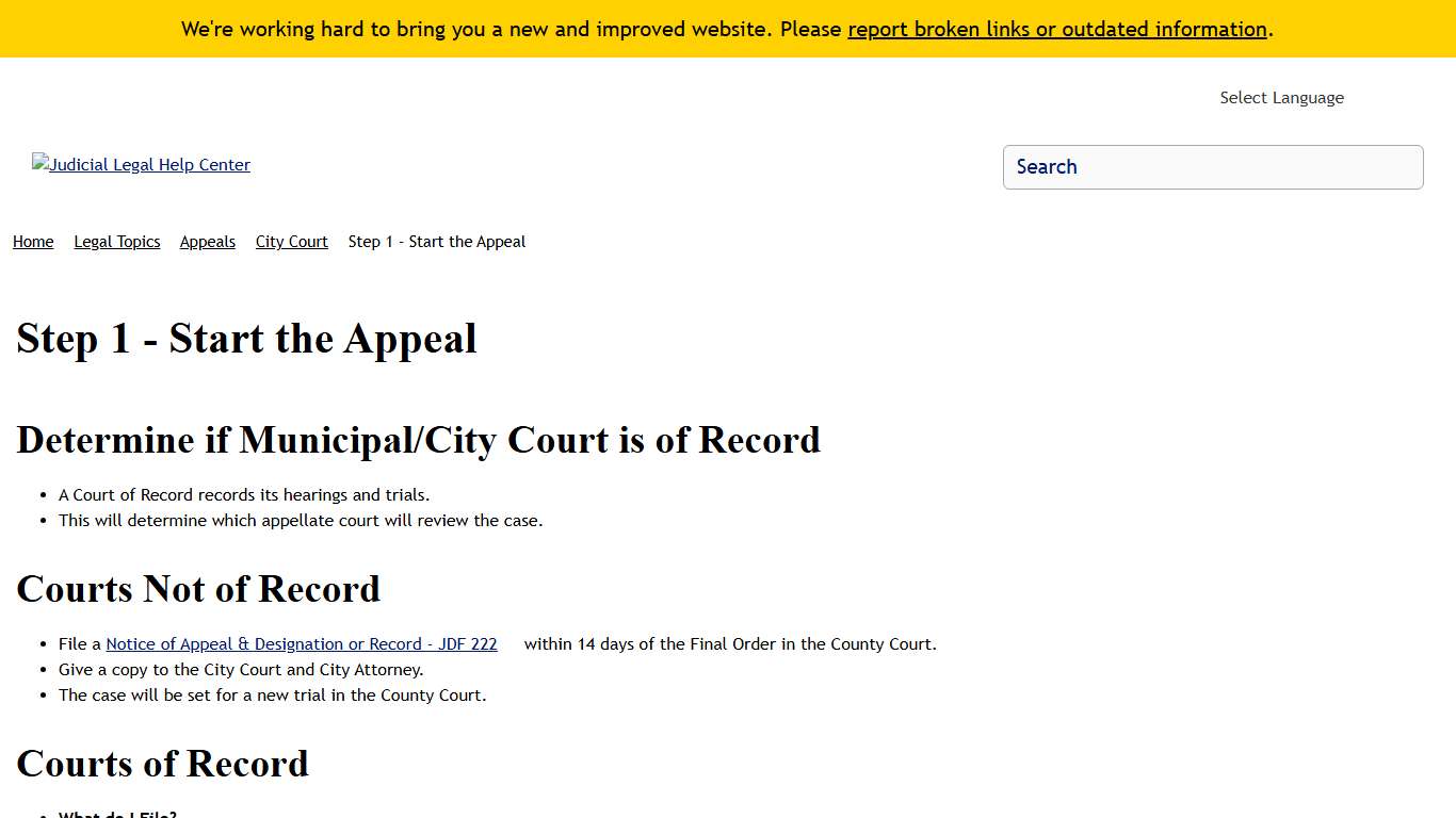 Step 1 - Start the Appeal | Judicial Legal Help Center