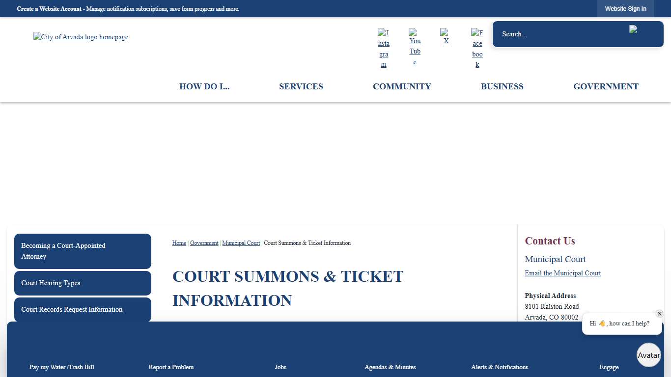 Court Summons & Ticket Information | Arvada, CO